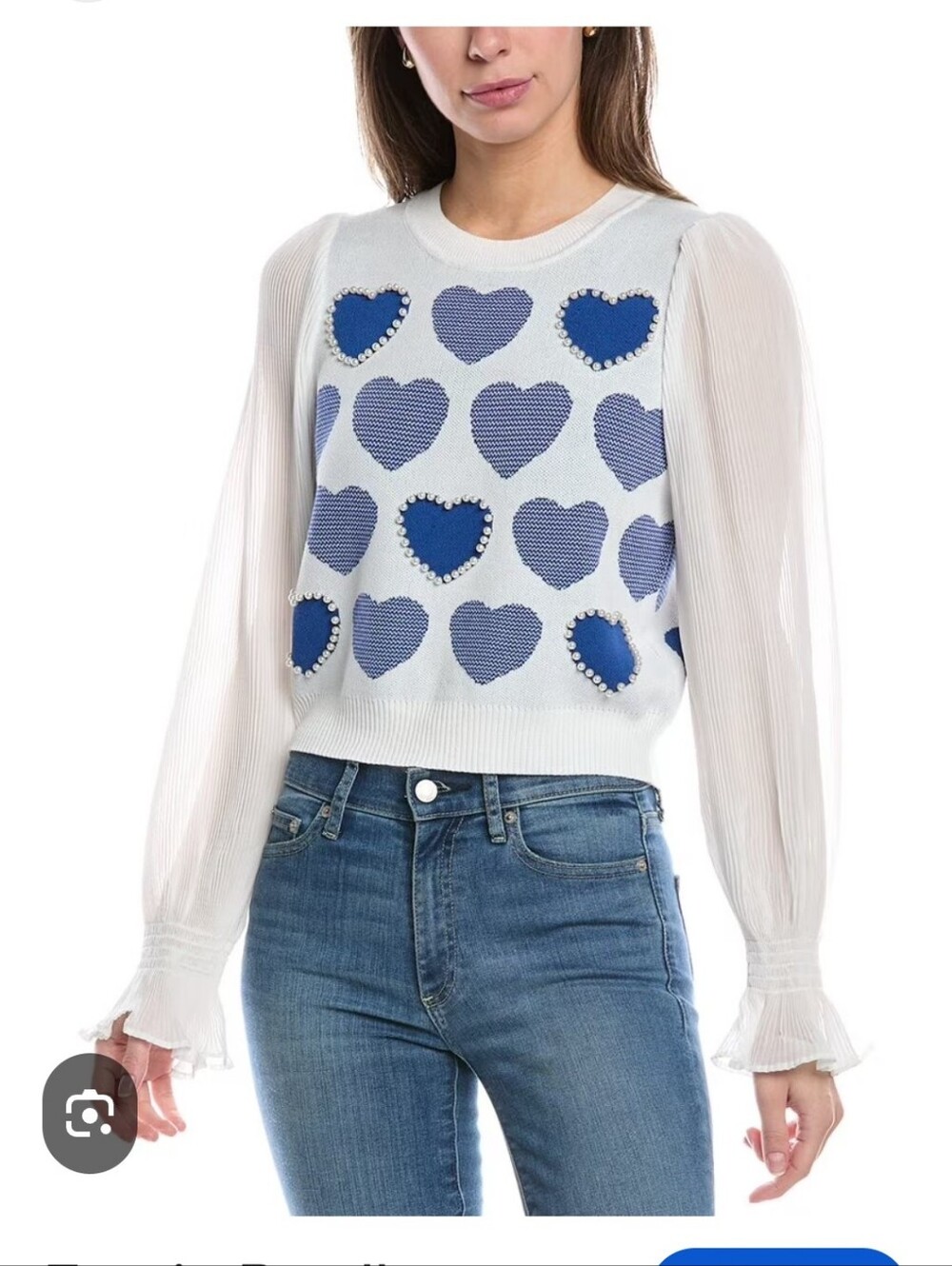 Nanette Lepore Cut-Out Shoulder Heart & Pearl Knit Sweater Size Medium